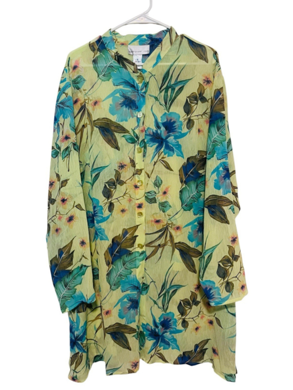 Susan Graver Floral Chiffon Botanical Floral Tunic Blouse Women’s 3X Button Up - Picture 1 of 6